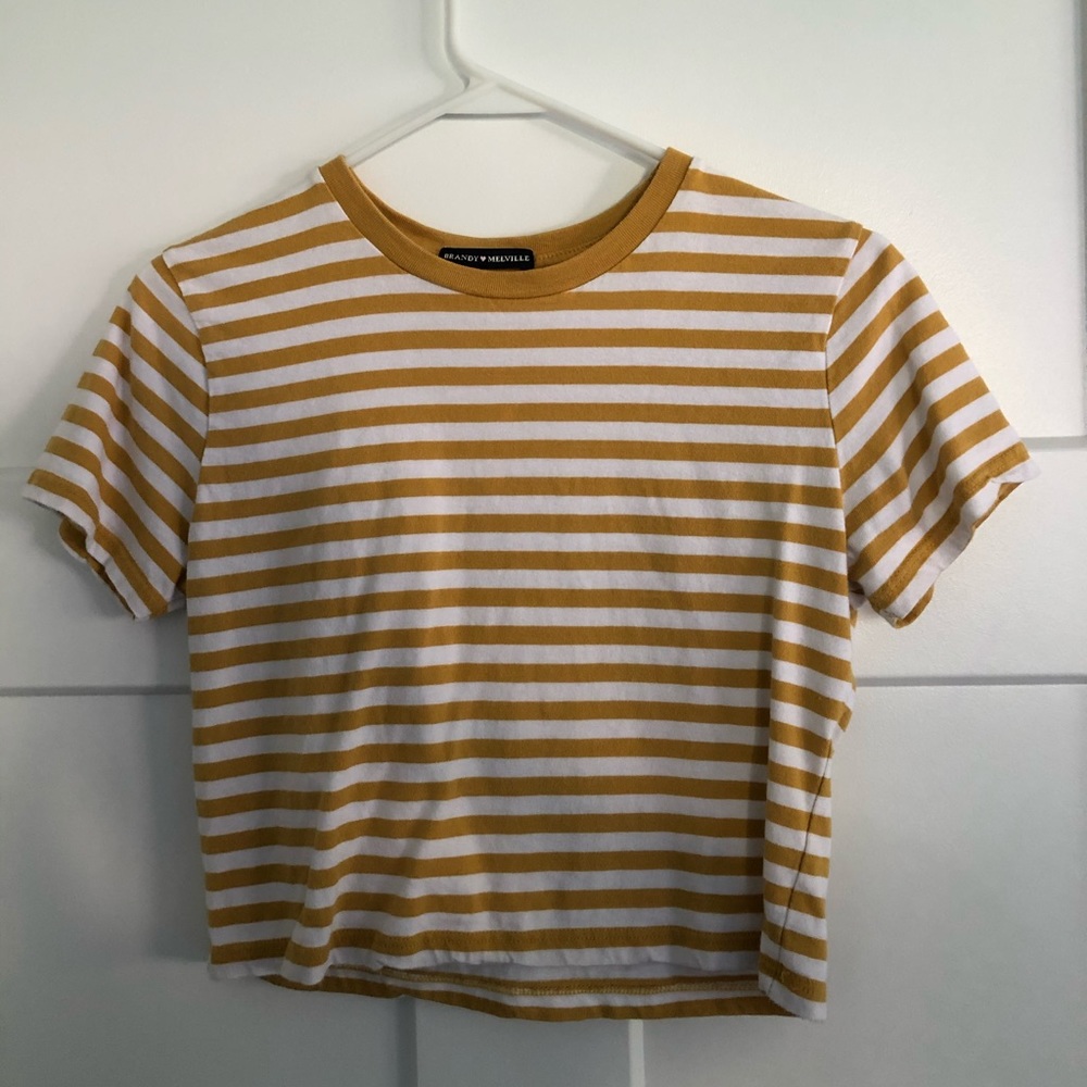 white and yellow cropped brandy shirt